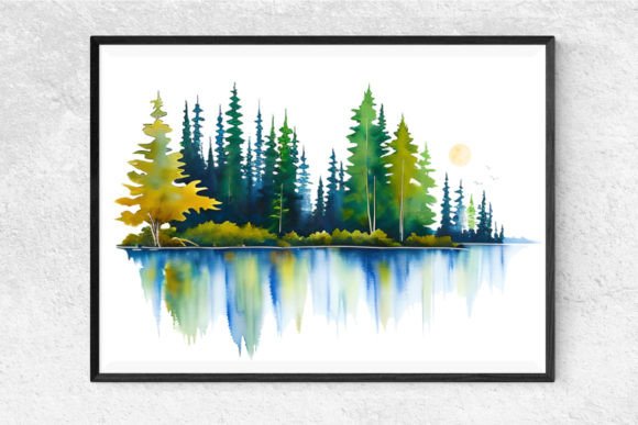 Download Watercolor Forest Reflection in Water - Reflection Collection