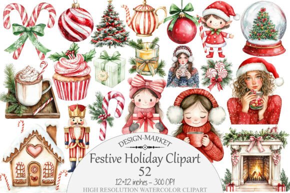Download Watercolor Festive Holiday Clipart - Day Collection