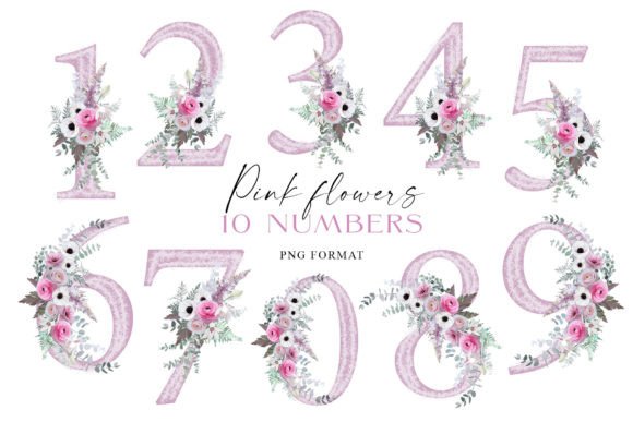 Download Pink Flowers Individual Numbers PNG - Number Collection