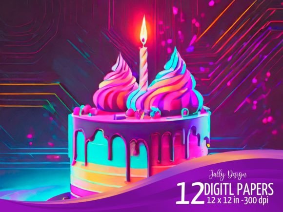 Download Rainbow Birthday Cake in a Neon Party - Day Collection