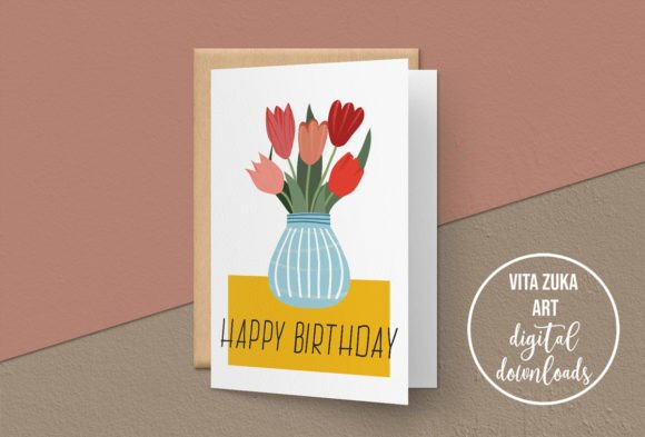 Download Printable Birthday Card, Tulips in Vase - Day Collection